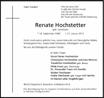Todesanzeige von im Zentralfriedhof Münster stattgefunden von Rheinische Post