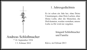 Todesanzeige von Andreas Schloßmacher von Rheinische Post