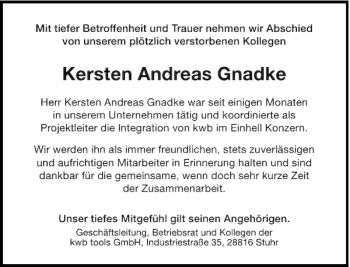 Todesanzeige von Kersten Andreas Gnadke von Rheinische Post