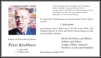 Todesanzeige von Andreas Krebbers von Rheinische Post