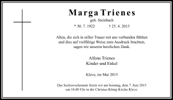 Todesanzeige von Marga Trienes von Rheinische Post