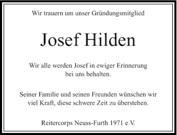 Todesanzeige von Josef Hilden von Rheinische Post