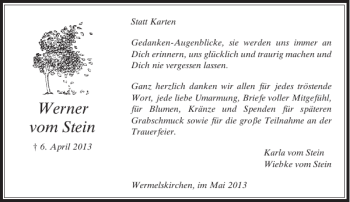 Todesanzeige von Werner vom Stein von Rheinische Post