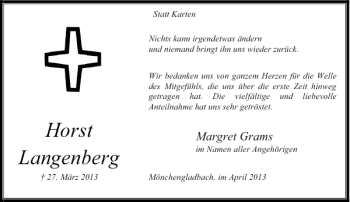 Todesanzeige von Horst Langenberg von Rheinische Post