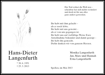 Todesanzeige von Hans-Dieter Langenfurth von Rheinische Post