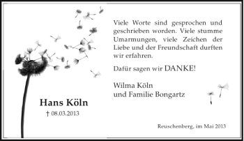 Todesanzeige von Hans Köln von Rheinische Post