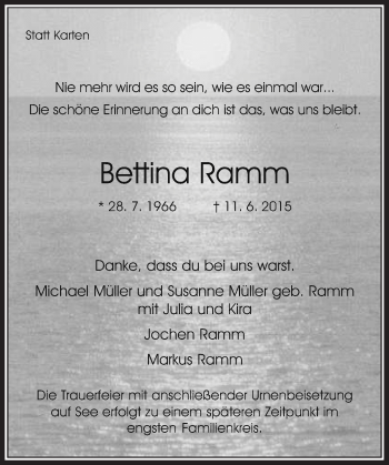 Todesanzeige von Bettina Ramm von Rheinische Post