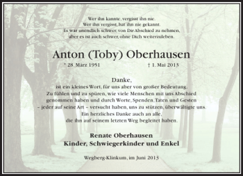 Todesanzeige von Anton Toby Oberhausen von Rheinische Post