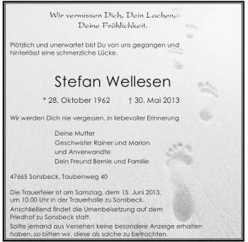 Todesanzeige von Stefan Wellesen von Rheinische Post