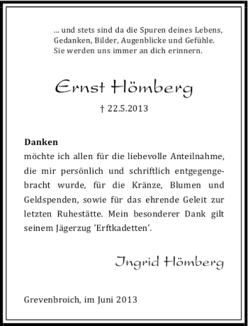 Todesanzeige von Ernst Hömberg von Rheinische Post