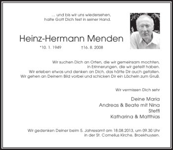 Todesanzeige von Heinz-Hermann Menden von Rheinische Post