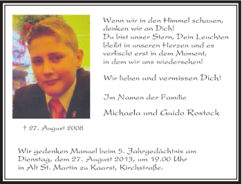 Todesanzeige von und Michaela und Guido Rostock von Rheinische Post