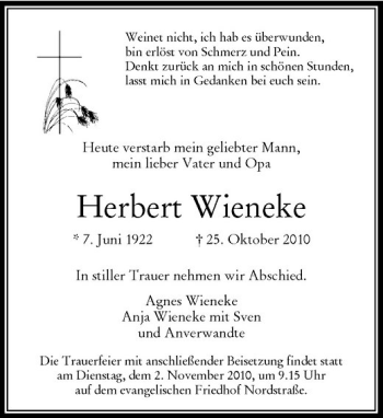 Todesanzeige von Herbert Wieneke von Rheinische Post