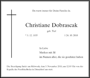 Todesanzeige von Christiane Dobrascak von Rheinische Post
