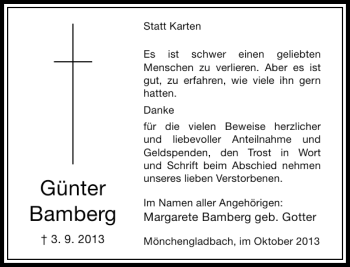 Todesanzeige von Günter Bamberg von Rheinische Post