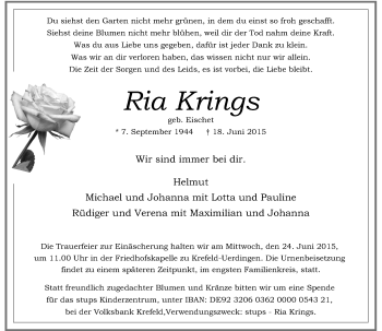 Todesanzeige von Ria Krings von Rheinische Post