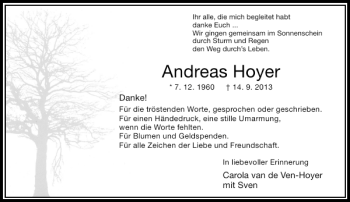 Todesanzeige von Andreas Hoyer von Rheinische Post