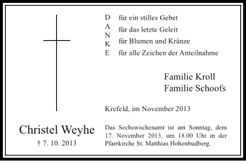Todesanzeige von Christel Weyhe von Rheinische Post