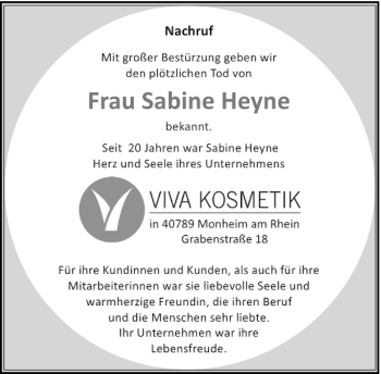 Todesanzeige von Sabine Heyne Frau von Rheinische Post