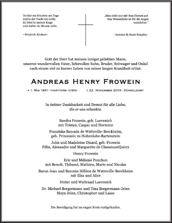 Todesanzeige von Andreas Henry Frowein von Rheinische Post