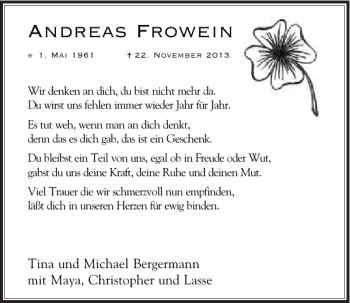 Todesanzeige von Andreas Frowein von Rheinische Post