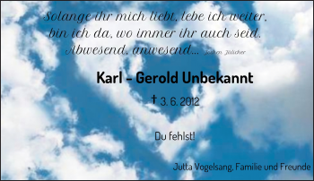 Todesanzeige von Karl-Gerold Unbekannt von Rheinische Post