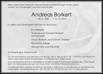 Todesanzeige von Andreas Borkert von Rheinische Post