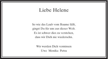 Todesanzeige von Helene  von Rheinische Post