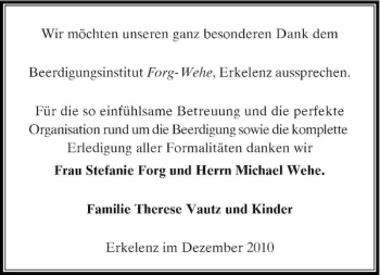 Todesanzeige von Beerdigungsinstitut Forg-Wehe von Rheinische Post