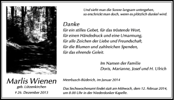 Todesanzeige von Marlis Wienen von Rheinische Post