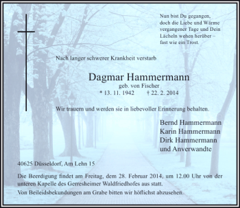 Todesanzeige von Dagmar Hammermann von Rheinische Post