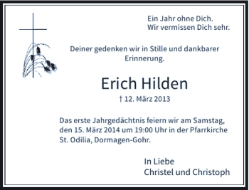 Todesanzeige von Erich Hilden von Rheinische Post