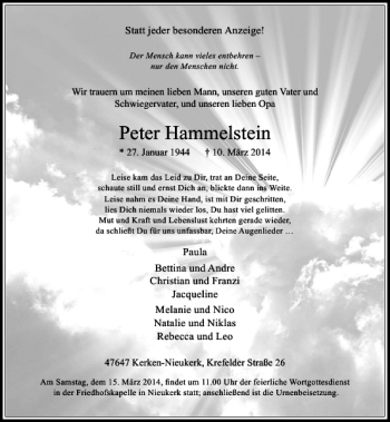 Todesanzeige von Peter Hammelstein von Rheinische Post