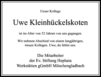 Todesanzeige von Uwe Kleinhückelskoten von Rheinische Post