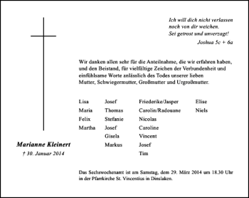 Todesanzeige von Marianne Kleinert von Rheinische Post