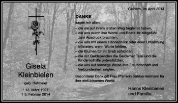 Todesanzeige von Gisela Kleinbielen von Rheinische Post