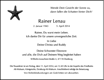 Todesanzeige von Lenau Rainer von Rheinische Post