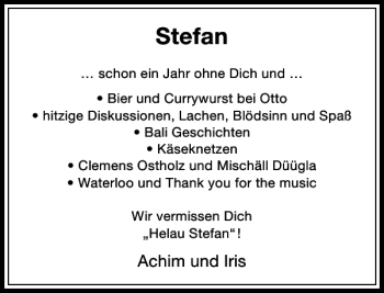 Todesanzeige von Stefan  von Rheinische Post