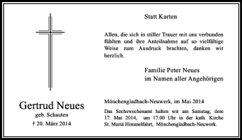 Todesanzeige von Gertrud Neues von Rheinische Post