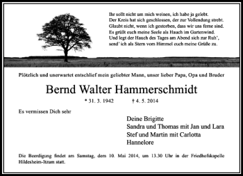 Todesanzeige von Bernd Walter Hammerschmidt von Rheinische Post