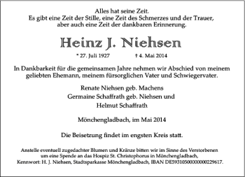 Todesanzeige von Mönchengladbach im Mai von Rheinische Post