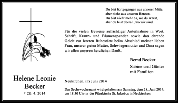 Todesanzeige von Helene Leonie Becker von Rheinische Post