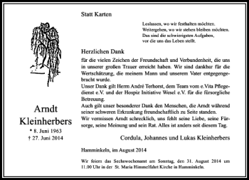 Todesanzeige von Arndt Kleinherbers von Rheinische Post