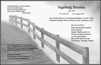 Todesanzeige von Ingeburg Stresius geb. Vels von Rheinische Post