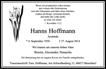 Todesanzeige von Hanns Hoffmann von Rheinische Post
