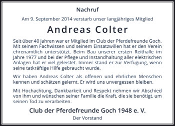 Todesanzeige von Andreas Colter von Rheinische Post