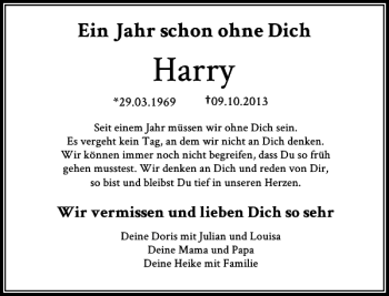 Todesanzeige von Harry  von Rheinische Post