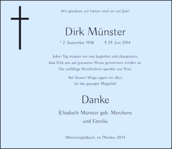 Todesanzeige von Dirk Münster von Rheinische Post
