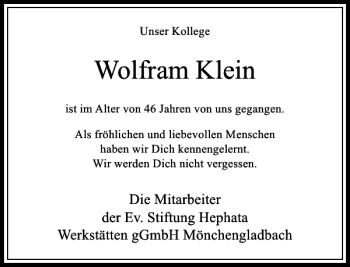 Todesanzeige von Uwe Kleinhückelskoten von Rheinische Post