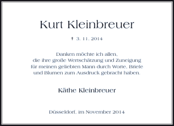 Todesanzeige von Kurt Kleinbreuer von Rheinische Post